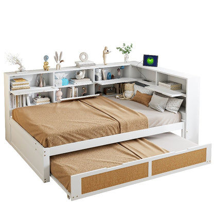 Uitklapbare Sofa Bed – Slaapbank – Bedbank – Logeerbed – Vouwbed – Wit – 140x200 cm – Opbergruimte en USB-oplaadpoort