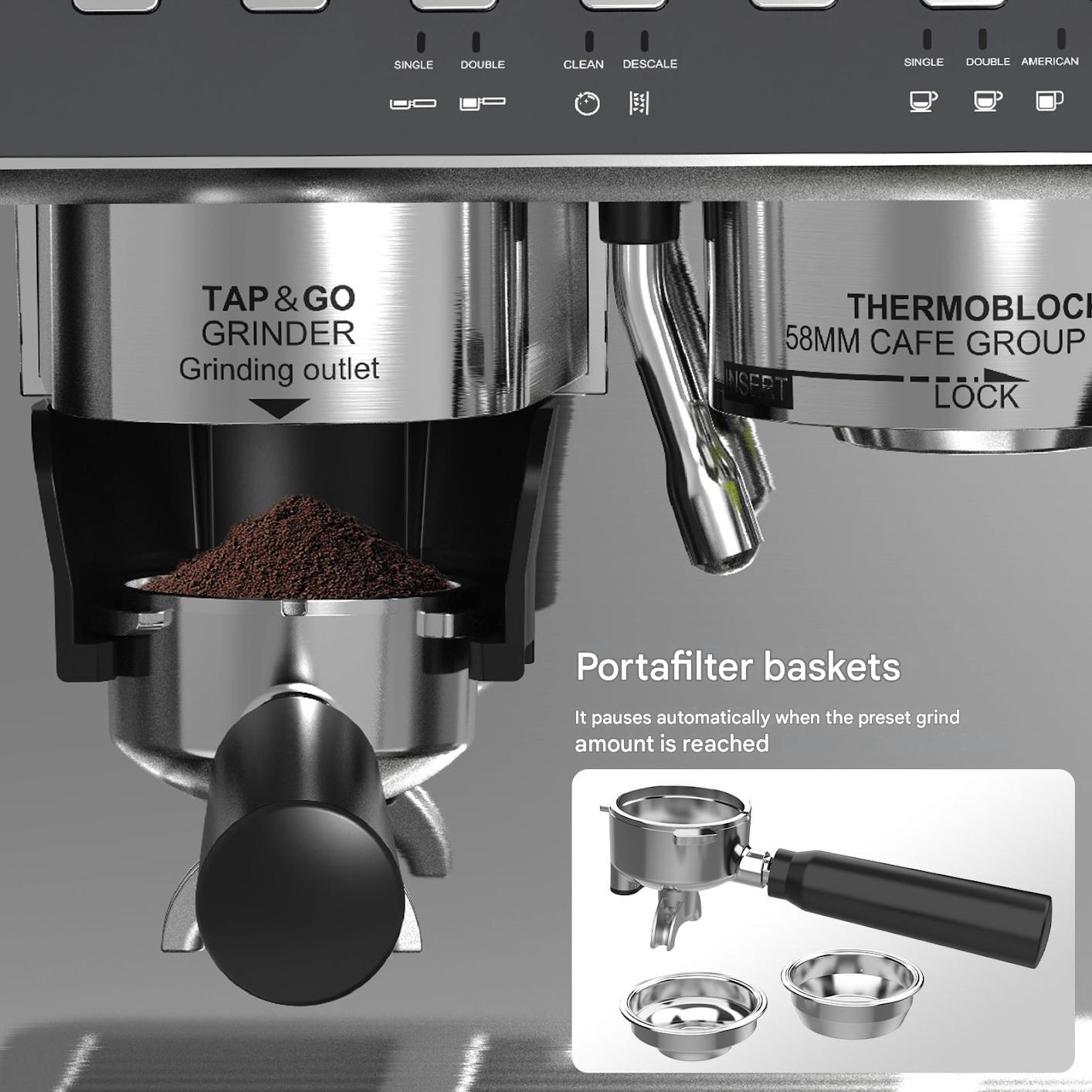 Espressomachine – Koffiemachine – Barista Machine – Koffiezetapparaat – Espresso Maker – 20 Bar Druk – 2800 W Vermogen – Ingebouwde Koffiemolen – Dubbel Verwarmingselement – RVS 2,7 L Waterreservoir