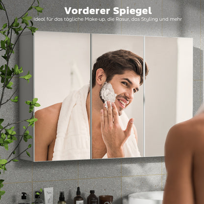Badkamerkast – Spiegelkast – Medicijnkast – Wandkast – Opbergkast – 3 Spiegeldeuren – Wandmontage – 90x15,5x60 cm – Wit Spaanplaat