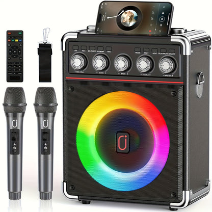 Draagbare Karaoke Machine – Karaoke Set – Wifi Microfoon – Bluetooth Speaker – Zanginstallatie – Met 2 Draadloze Microfoons – RGB Muziekverlichting – Hi-Fi Geluid & Lange Batterijduur