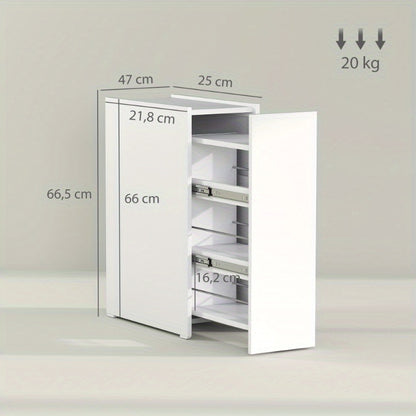 Smalle Opbergkast – Smalle Kast – Opbergsysteem – Badkamerkast – Organizer – Wit – Met Wieltjes – 3 Diepe Vakken & Lade – Metaal – Compact 47x25x66,5 cm