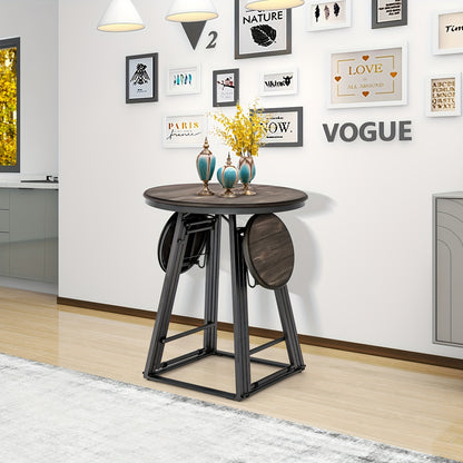 Industriële Eettafelset – Ronde Eettafel – Inklapbare Krukken – Compacte Tafel – Moderne Zitset – Space-Saving Design – Heavy-Duty Metalen Frame – MDF Tafelblad