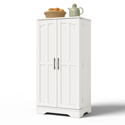 Large-Capacity Double-Door Storage Cabinet | Adjustable Shelves, Door Shelves, Suitable for Kitchens, Dining Rooms, or Living Rooms, White, Metal, Contemporary Style