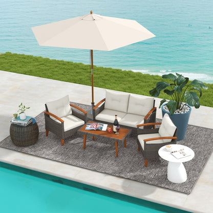 4-delige loungeset – tuinmeubel set – garden sofa – buiten zithoek – terrasset – weerbestendig PE rattan – acaciahouten salontafel