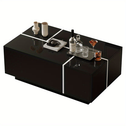 Salontafel – Koffietafel – Woonkamertafel – Tafel – Sofa Tafel – Modern Zwart – 4 Lades – Uitschuifbaar Tafelblad