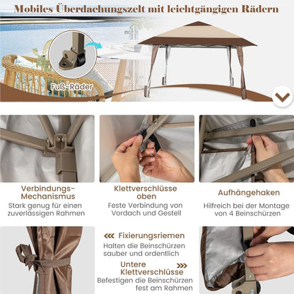 4x4 M Vouwpaviljoen – Partytent – Tuinkamer – Pop-up Tent – Paviljoen Met Wielen – Waterdicht – UV Bescherming 50+