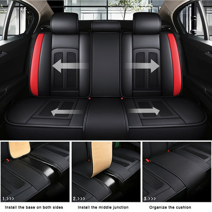 5-seater Luxury Car Seat Cover Faux Leather With 2 Headrest Waist Pillow Suitable For Most Cars SUV Truck Airbags Compatible With Waterproof Breathable
