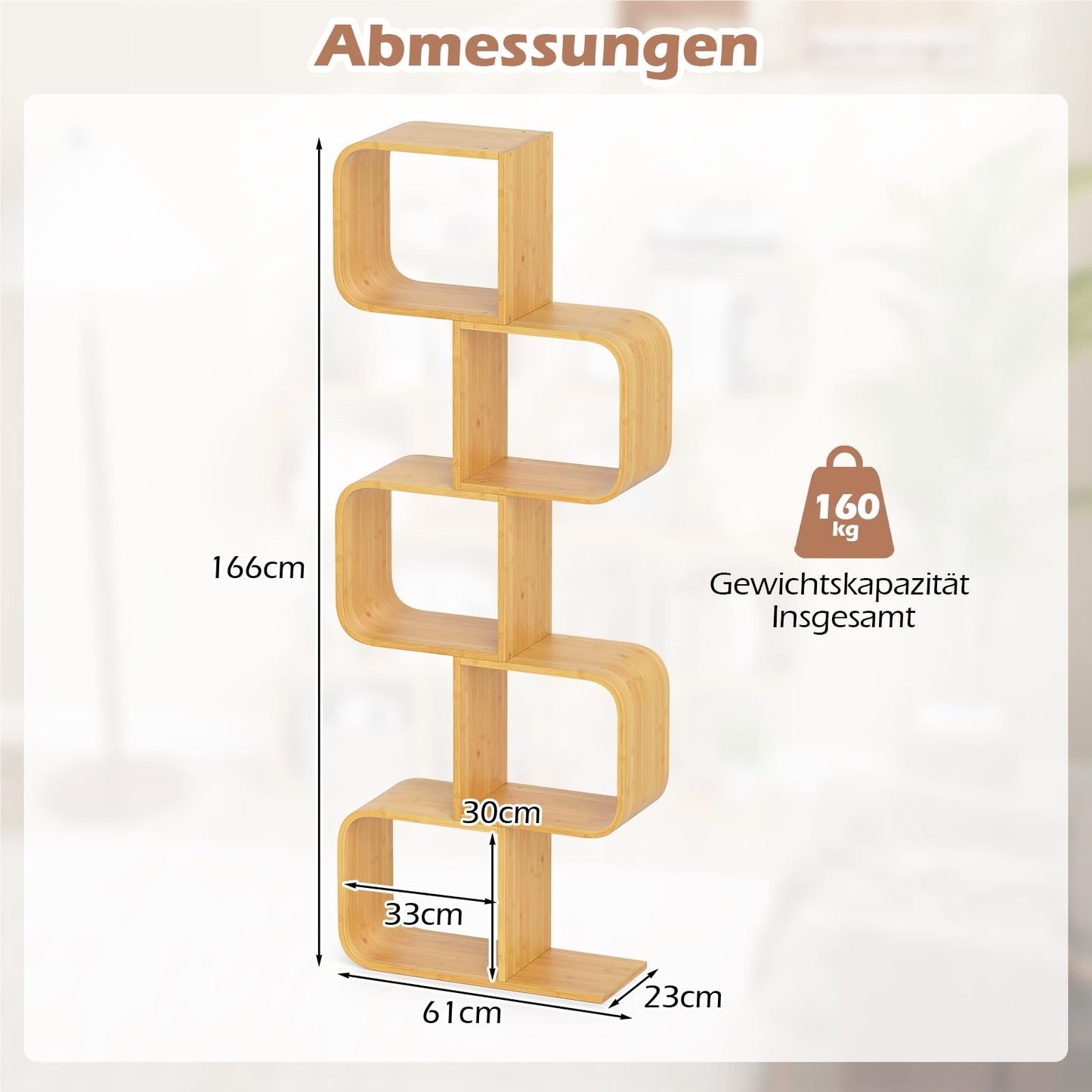 S-vormige Boekenkast – Bamboe Plank – Cube Rek – Geometrische Opbergkast – Decoratieve Wandplank – Duurzaam Natuurlijk Materiaal – Compact Ruimtebesparend Design