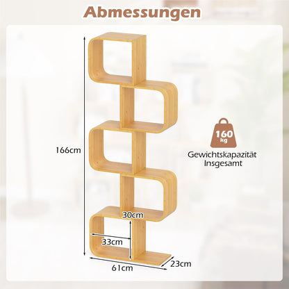 S-vormige Boekenkast – Bamboe Plank – Cube Rek – Geometrische Opbergkast – Decoratieve Wandplank – Duurzaam Natuurlijk Materiaal – Compact Ruimtebesparend Design