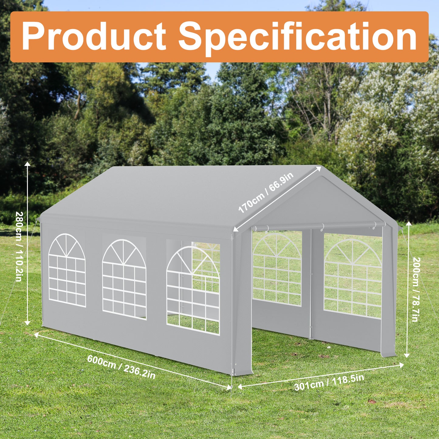 Party Tent Garden Pavilion Foldable Tent Camping Tent with Side Panels and Windows for Party, Market Stall, and Outdoor Camping (3x4m/3x6m)