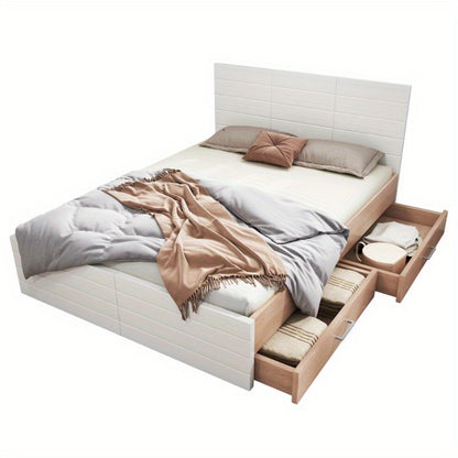 Tweepersoonsbed – Bedframe – Slaapkamermeubel – Opbergbed – Bed met Lade – Modern Design – 180x200 cm – Inclusief Lattenbodem – Eiken Wit
