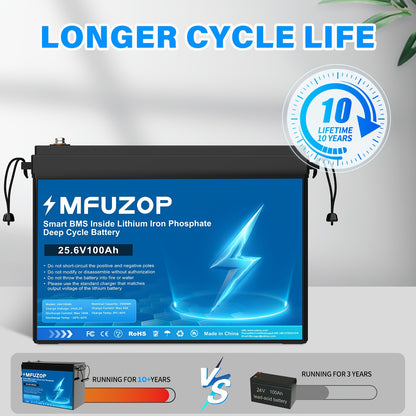 LiFePO4 Accu – Lithium Accu – Bootaccu – Camperaccu – Zonne-energie Accu – 25,6V 100Ah – Grade A Lithiumcellen – 15.000 Cycli Langdurige Levensduur