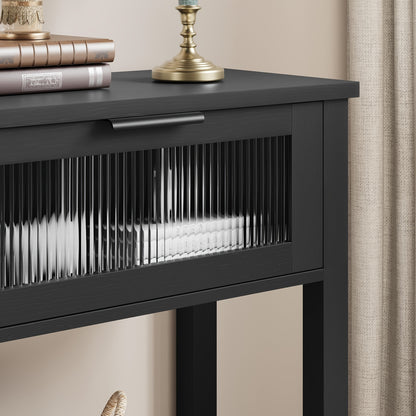 Sidetable – Wandtafel – Haltafel – Consoletafel – Bijzettafel – Ruimtebesparend Ontwerp – 2 Glazen Lades – Natuurlijk Houtlook – Eenvoudige Montage