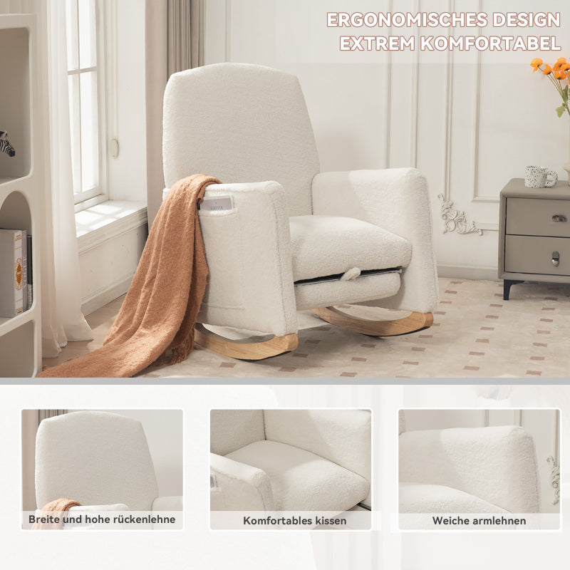 044 rocking chair with stool relaxation with ottoman rocking chair for the interior with a high backrest for the living room white teddy fabric,  Cozy Seating, Stylish Seating, Elegant Design, Premium Materials, Modern Homeow