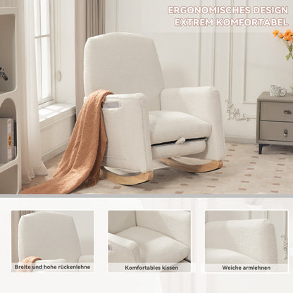 044 rocking chair with stool relaxation with ottoman rocking chair for the interior with a high backrest for the living room white teddy fabric,  Cozy Seating, Stylish Seating, Elegant Design, Premium Materials, Modern Homeow