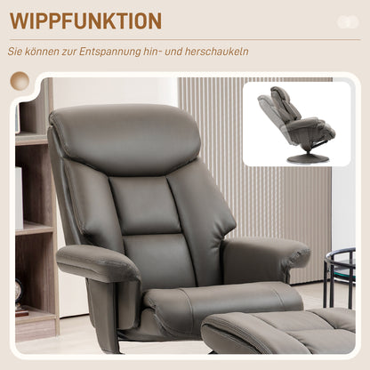 TV-fauteuil – Relaxfauteuil – Recliner – Schommelstoel – Fauteuil met Voetenbank – Verstelbare Rugleuning tot 132° – Hoogwaardig Kunstleer Grijs