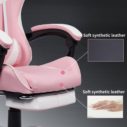 Gamingstoel – Gamestoel – Gaming Chair – Game Stoel – Bureaustoel – Roze – Ergonomisch Design – Uitschuifbare Voetensteun