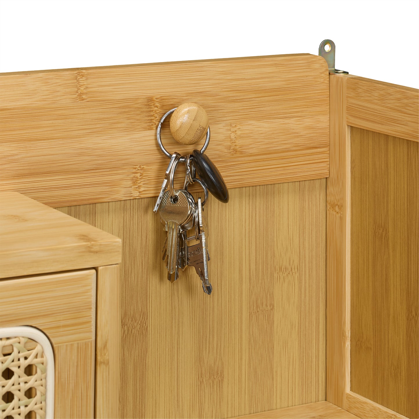 Rattan Schoenenrek – Schoenenkast – Schoenenopberger – Schoenenplank – Schoenenstandaard – 5 Compartimenten – Bamboe Met Rattan Look
