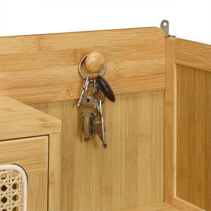 Rattan Schoenenrek – Schoenenkast – Schoenenopberger – Schoenenplank – Schoenenstandaard – 5 Compartimenten – Bamboe Met Rattan Look