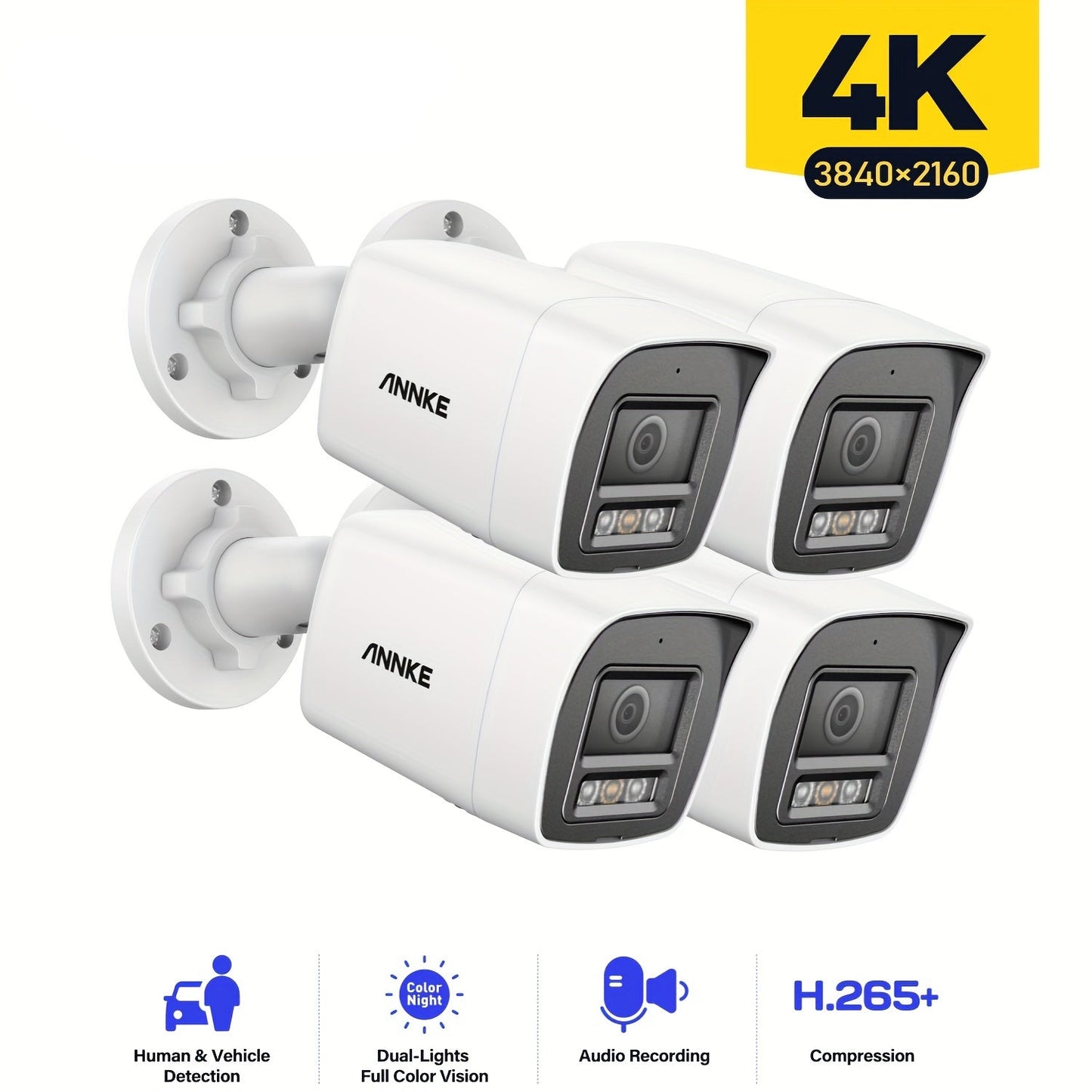 Beveiligingscamera – Camerabewaking – Buitencamera – IP-camera – Bewakingscamera – 4K Ultra HD – PoE Aansluiting – Mens- en Voertuigdectectie – Kleur en IR Nachtzicht – Ingebouwde Microfoon