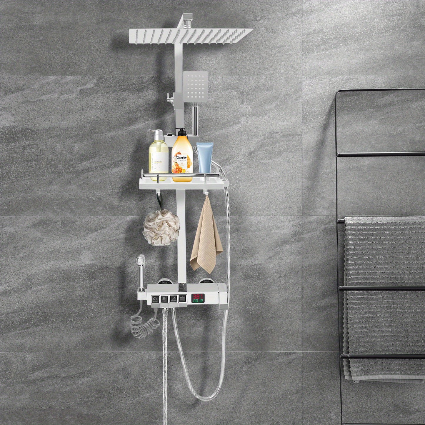 Douche Systeem – Regendouche – Doucheset – Handdouche – Douchekraan – 20x20 cm Regendouchekop – LED Temperatuurdisplay
