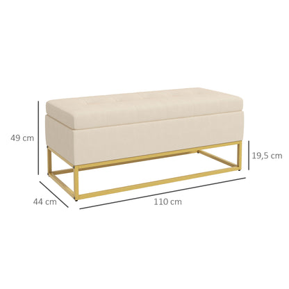 Opbergbank – Zitbank – Opbergbox – Halbank – Opbergkist – Fluwelen Bekleding – Steviele Stalen Poten – 110x44x49 cm – Beige