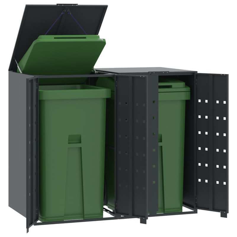 Afvalcontainer – Vuilnisbak – Afvalbak – Afvalemmer – Container – 2 Vaks – Stalen Behuizing – Wielen – Geventileerd Design – Ergonomische Handvatten – Antraciet – 138x79x117 cm – Zonder Elektriciteit