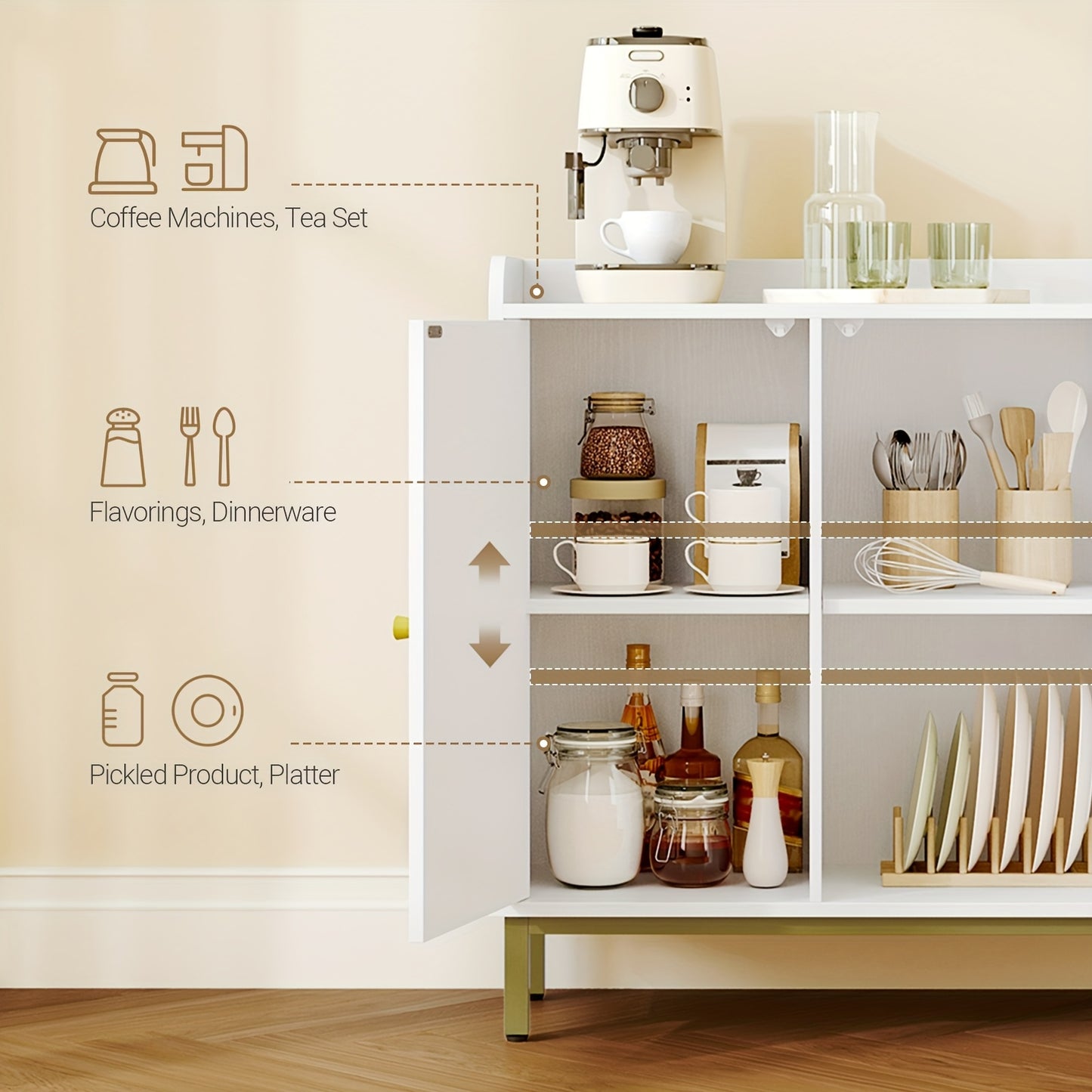 Sideboard – Opbergkast – Keukenkast – Woonkamerkast – Dressoir – 3 Deuren Met Verstelbare Planken – Compact Wit Design 30x100x80,5 cm