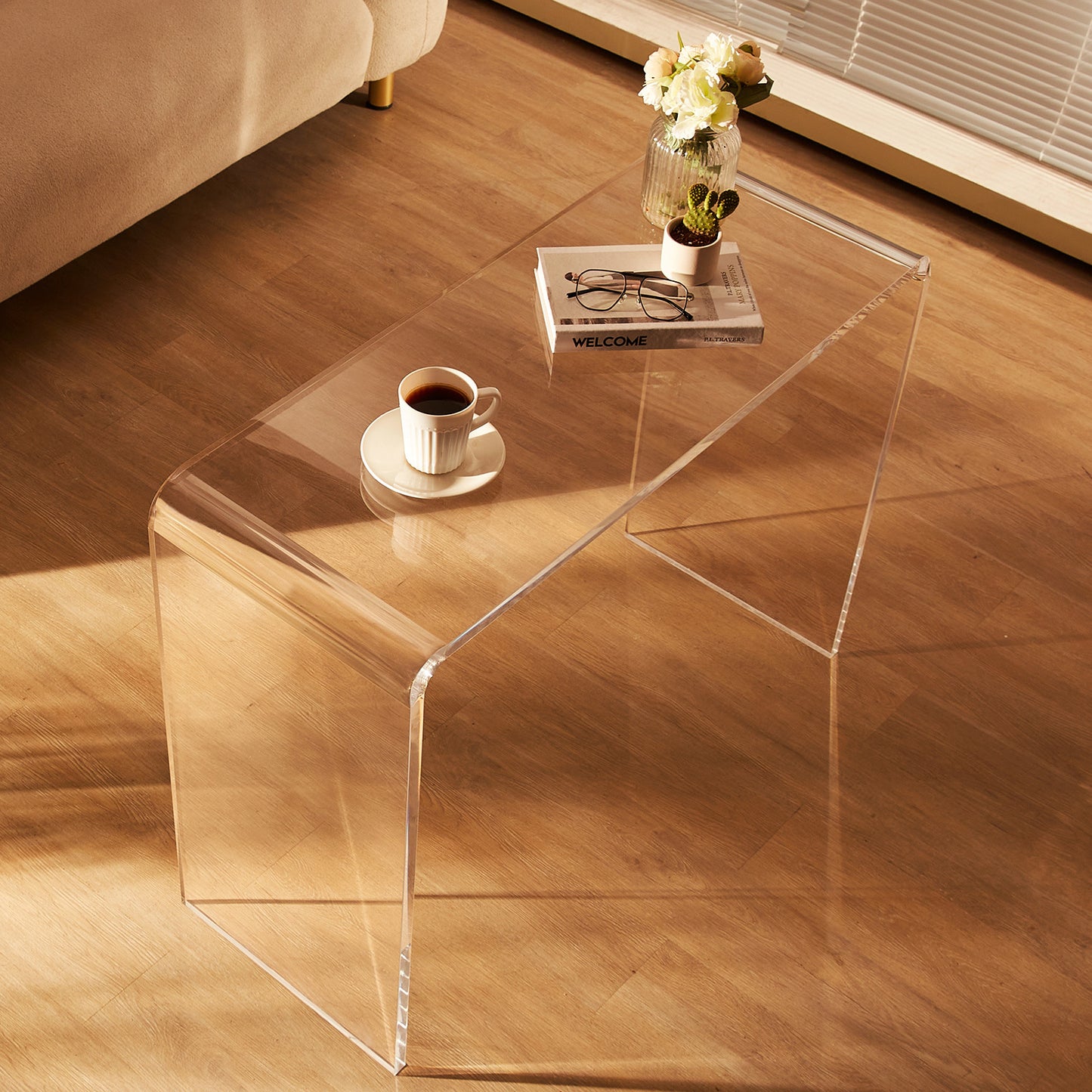 U-vormige Bijzettafel – Side Table – Salontafel – Accenttafel – Sofa Tafel – Transparant Acryl – 96,4 x 38,1 x 74 cm – Stevig & Slijtvast