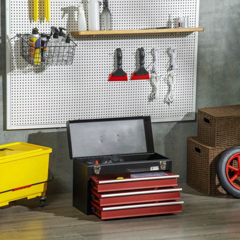 Stalen Gereedschapskist – Gereedschapskoffer – Toolbox – Werkplaatskist – Opbergkist – 3 Lades – Duurzaam Staal – Draagbare Draaggreep