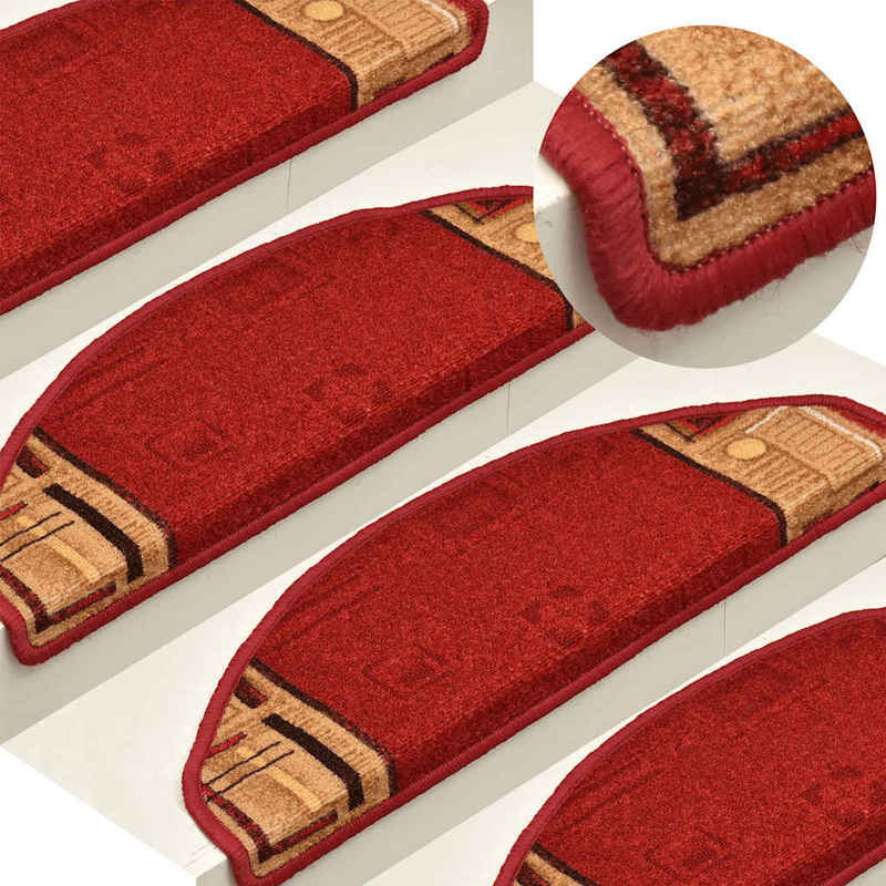 15pcs Self-Adhesive Stair Treads Non-Slip Rubber Step Covers - Red & Black Indoor/Outdoor Staircase Safety Grips, 65x21cm (25.6") Easy Peel & Stick Installation, Durable Non-Skid Surface for Home, Office, Hotel Stairs - Fit f