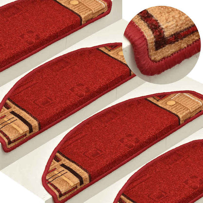 15pcs Self-Adhesive Stair Treads Non-Slip Rubber Step Covers - Red & Black Indoor/Outdoor Staircase Safety Grips, 65x21cm (25.6") Easy Peel & Stick Installation, Durable Non-Skid Surface for Home, Office, Hotel Stairs - Fit f