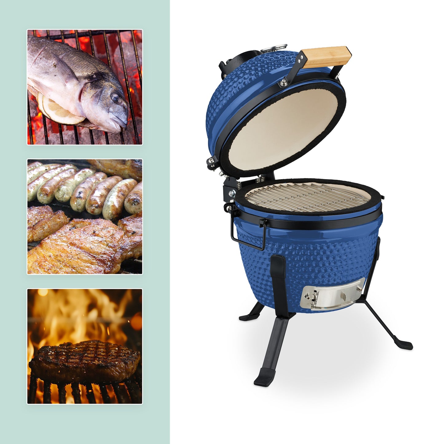 Kamado Grill – Houtskoolbarbecue – Keramische BBQ – Ronde Grill – Buitenoven – Rood – Ø 32 Cm – Geïntegreerde Thermometer – Optimale Warmteverdeling