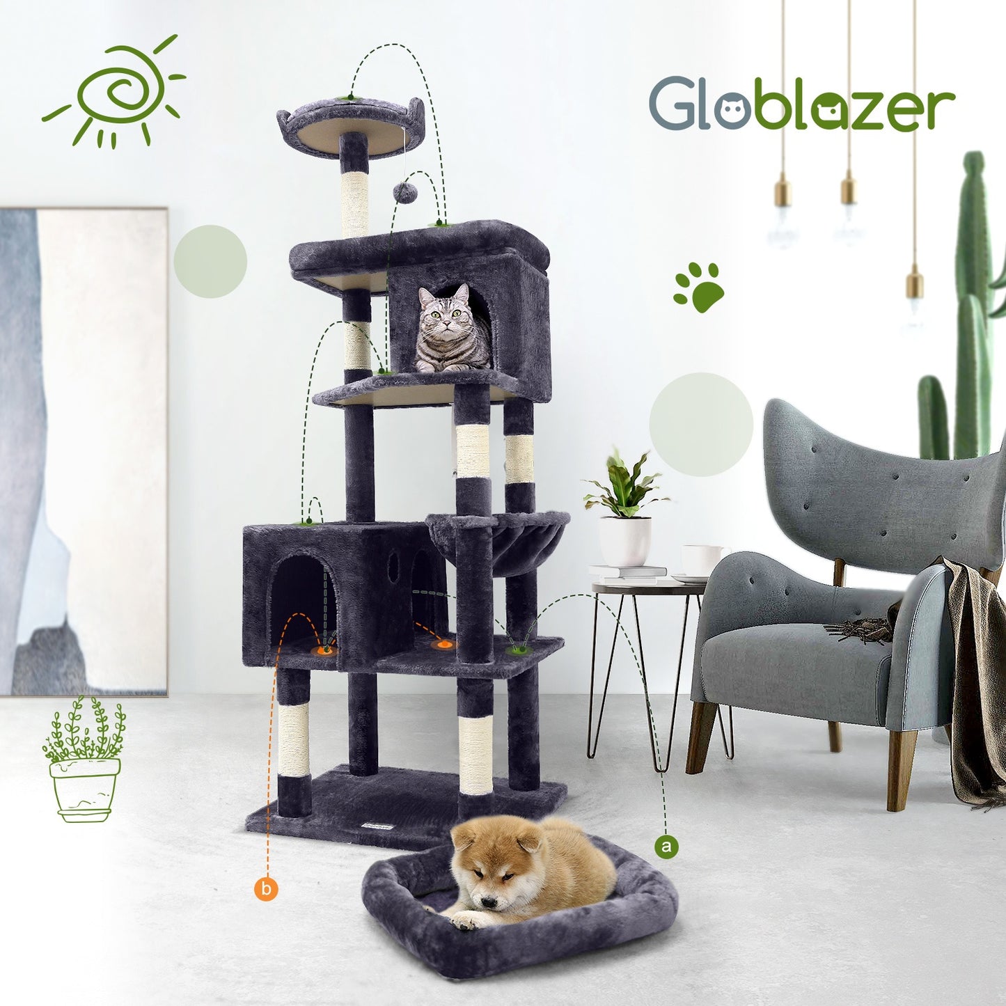 Krabpaal – Kattenboom – Kattenpaal – Klimpaal – Speelpaal – Duurzaam Hout – 149,86 cm Hoog – Robuust en Stabiel voor Grote Katten