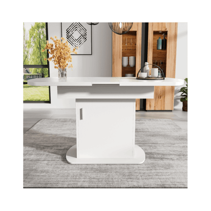 Retractable Oval Dining Table, L110/130*W70*H75Cm, Dining Table with Storage, Coffee-Living Table, Modern Minimalist Dining Table, Space-Saving Multifunctional Dining Table, White+Silvery Handle