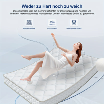 Authmic 140X200Cm Pocket Spring Mattress with 7 Zones, Firmness Level H3, 22Cm Height, Featuring a Removable And Washable Cotton Cover, Designed for Adults.