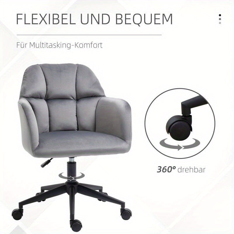 Draaifauteuil – Fauteuil – Bureaustoel – Loungestoel – Relaxstoel – Verstelbare Armleuningen – Velvet Bekleding – Draagvermogen 120 kg – Grijs