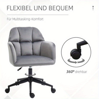 Draaifauteuil – Fauteuil – Bureaustoel – Loungestoel – Relaxstoel – Verstelbare Armleuningen – Velvet Bekleding – Draagvermogen 120 kg – Grijs