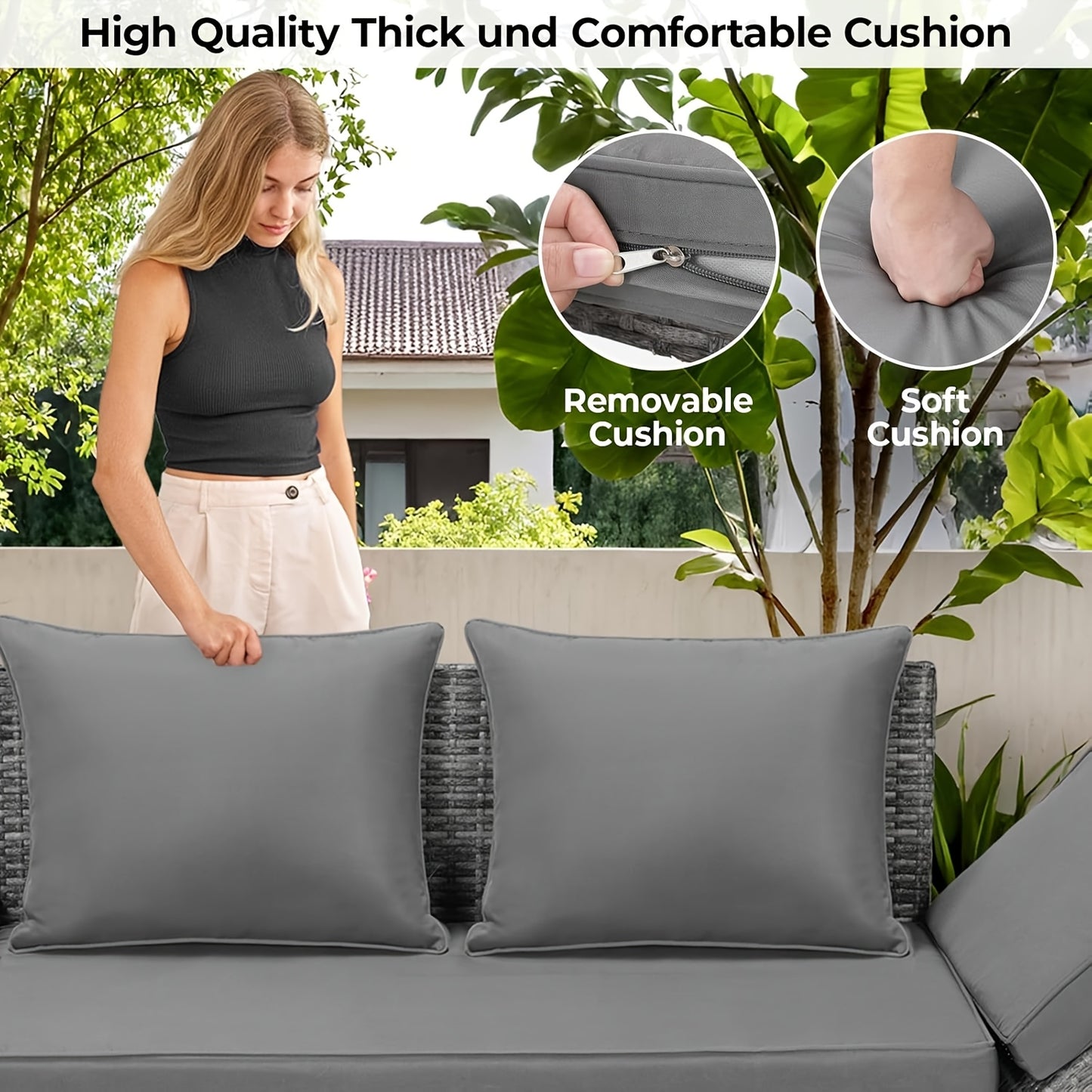 Tuinbank – Tweezitsbank – Loungesofa – Rattanbank – Balkonbank – Verstelbare Rugleuning – Weerbestendig PE Polyrattan – Grijs Rattan + Grijze Mat