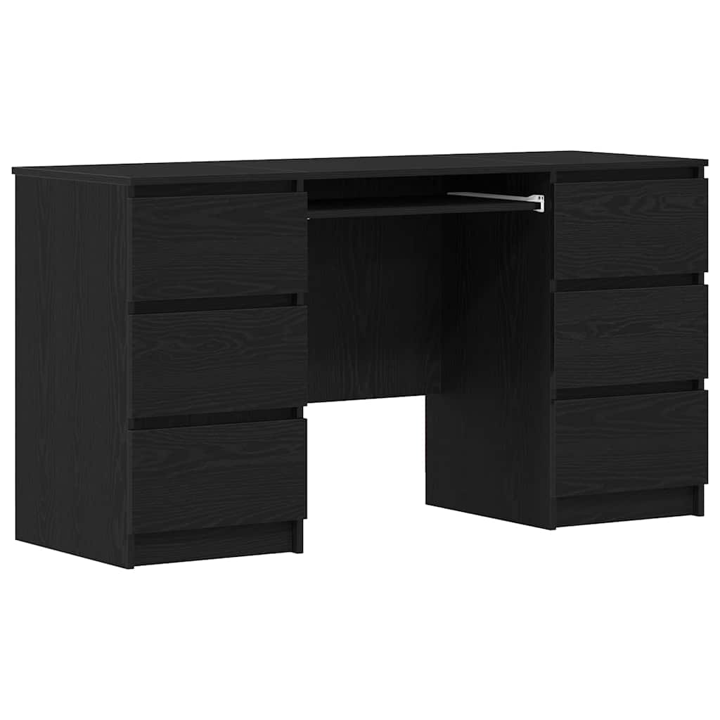 Bureau – Werkplektafel – Schrijftafel – Computerbureau – Thuiswerkbureau – Zwart Eikenhout – 6 Ruime Lades – Groot Werkblad