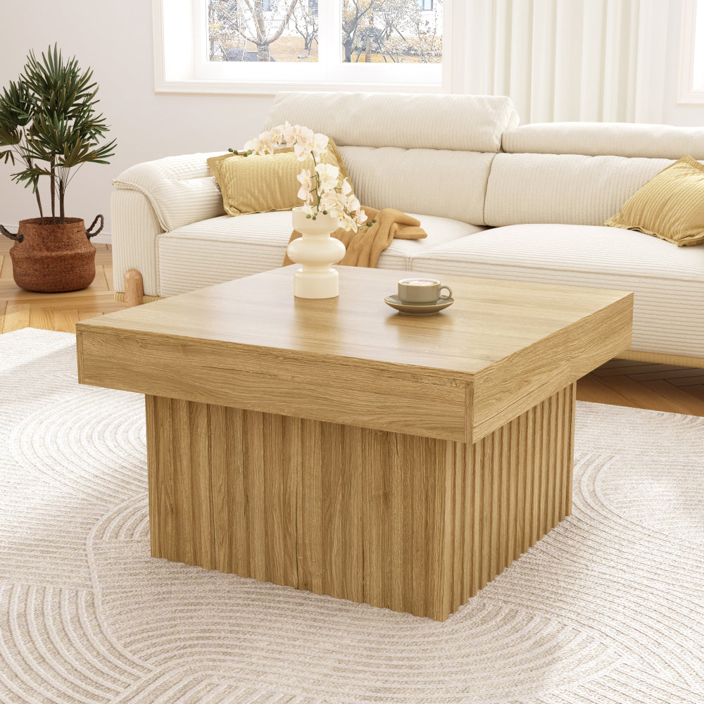Salontafel – Koffietafel – Tafel – Woonkamertafel – Bijzettafel – Beige / Lichtbruin – Met Onderblad – Stevig Metalen Frame – 79x79x46 cm – Modern Minimalistisch Design
