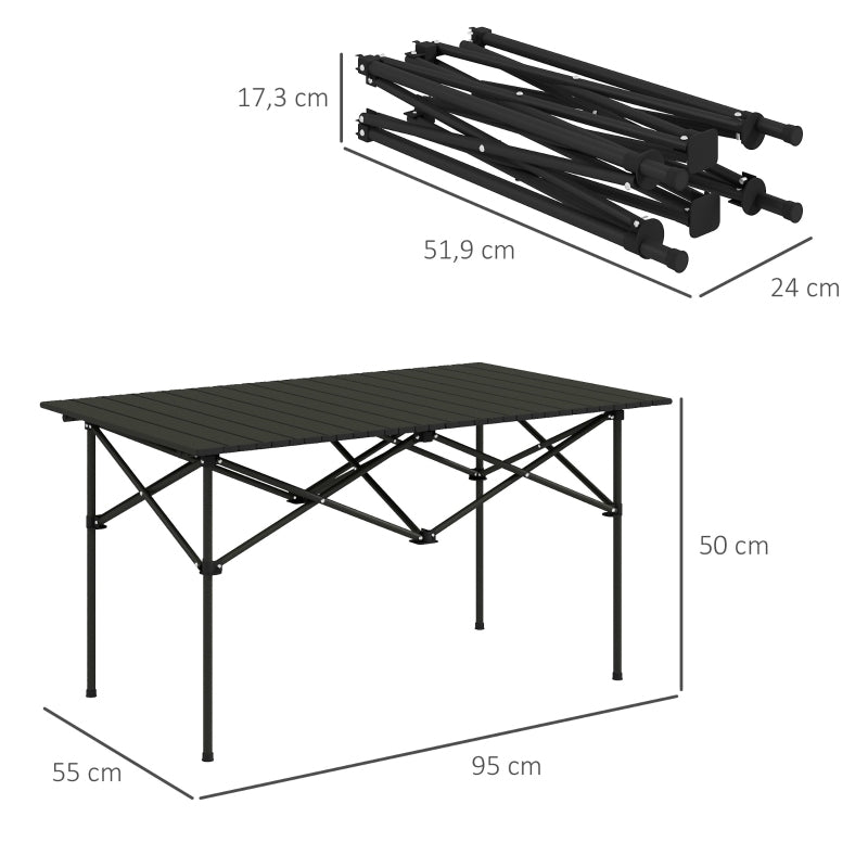Tuinpicknicktafel – Picknicktafel – Campingtafel – Balkontafel – Inklapbare Tuintafel – Lichtgewicht Aluminium X-Frame – Rollend Kunststof Tafelblad 95x55 cm