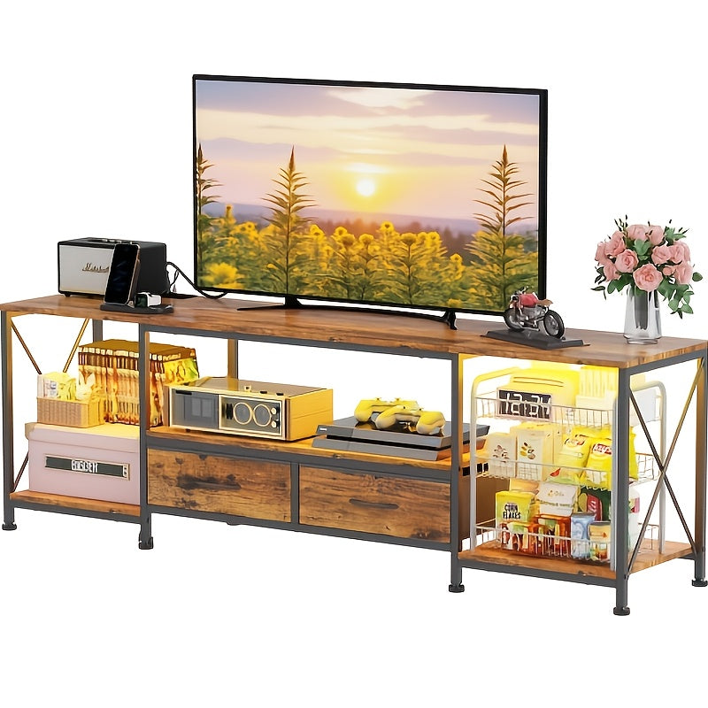 Tv-kast – TV-meubel – TV-lowboard – TV-dressoir – Mediameubel – 2 Lades en 3 Vakken – Hardhout en Metalen Frame – Geschikt Voor TV Tot 70 Inch – 180x40x58 cm