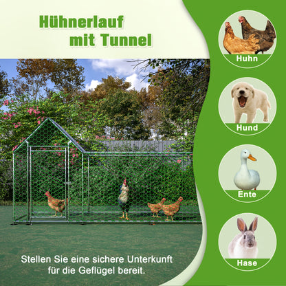 Buitenren kippenren – kippenhok – dierenren – konijnenren – 3x1x1,5 meter – gegalvaniseerd staal – waterdicht PE-zeildoek – slot veiligheid