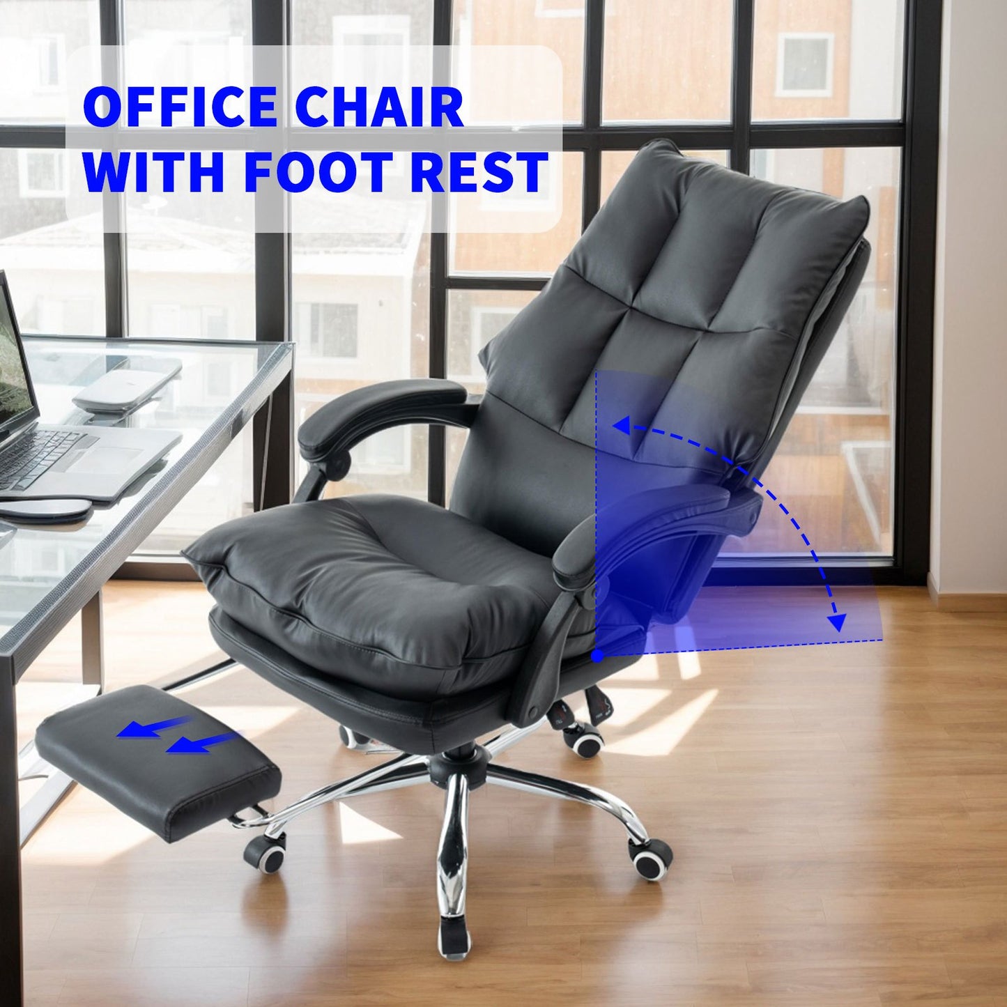 Bureaustoel – Office Chair – Draaistoel – Kantoorstoel – Gamestoel – Hoogte Verstelbaar – PU Leer Met Lendensteun - Zwart