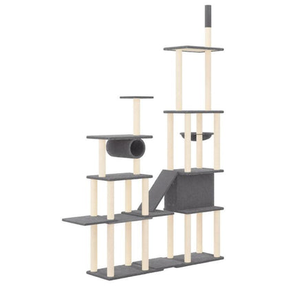 Krabpaal – Kattenklimrek – Krabplank – Krabtoon – Kattenmeubel – Donkergrijs – 279 cm Hoog – Houten Constructie Met Sisal