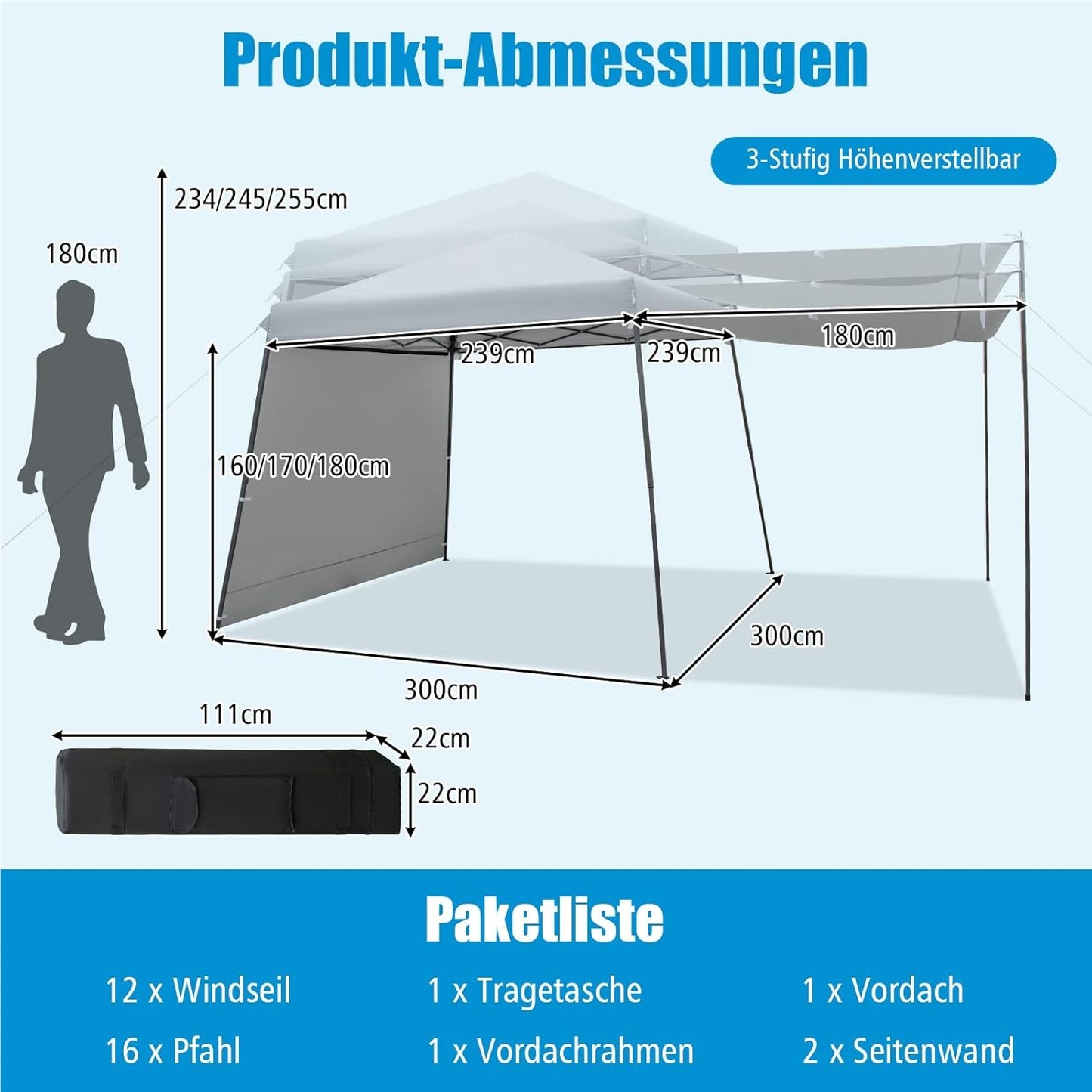 Partytent – Paviljoen – Tuintent – Feesttent – Pop-Up Tent – 3x6 Meter – Waterdicht – UV-Bescherming 50+
