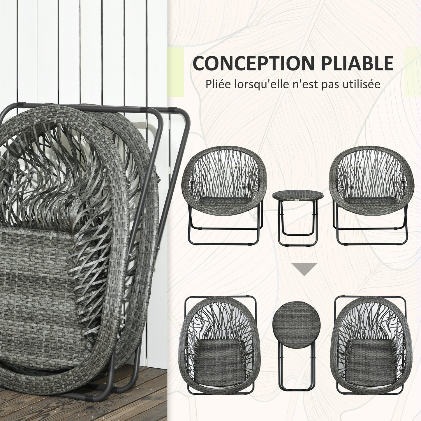 Tuinset – Buitenmeubelset – Patio Set – Tuinmeubilair – Balkonset – 2 Persoons – Stalen Frame – Opvouwbaar – Grijs