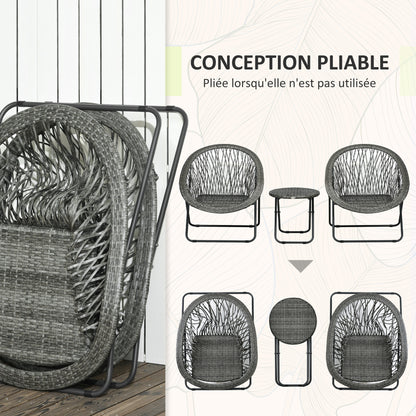 Tuinset – Buitenmeubelset – Patio Set – Tuinmeubilair – Balkonset – 2 Persoons – Stalen Frame – Opvouwbaar – Grijs