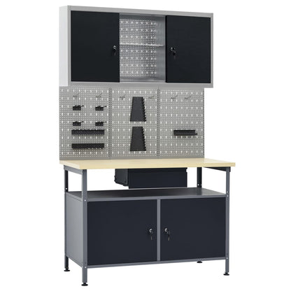 Werkbank – Werkplek – Werktafel – Werkbankset – Garagewerkbank – Zwart – 300 kg Draagvermogen – Verstelbare Poot